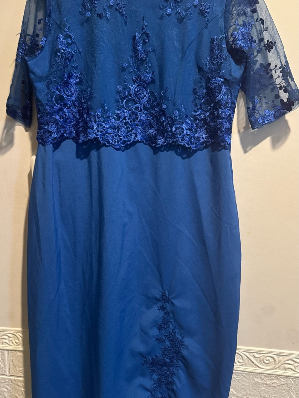 & Other Stories Cobalt Blue Lace-Overlay Midi Dress